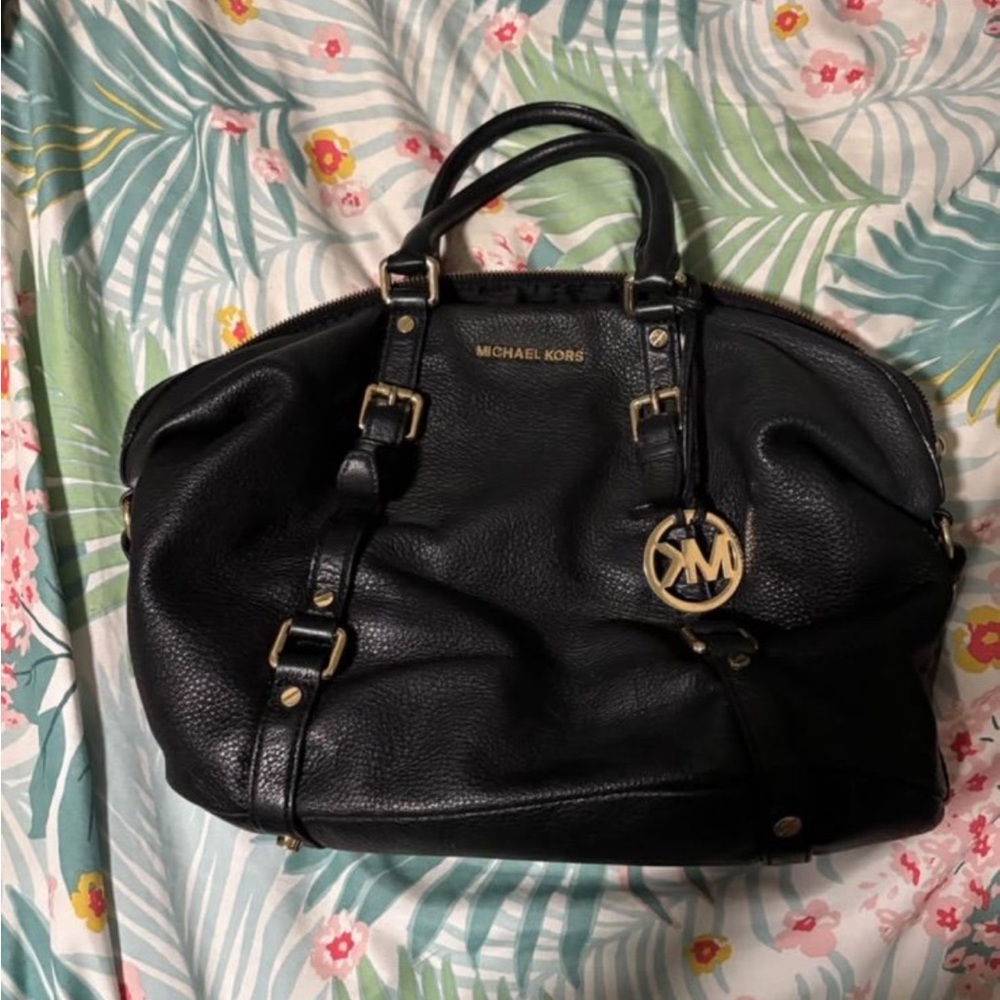 Michael Kors Black Pebbled Leather Belted Bag
